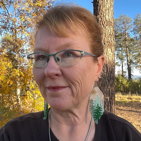 Pine Tree Beaded Earrings with Fringe, New, Handmade by Me - Picture 7 of 7
